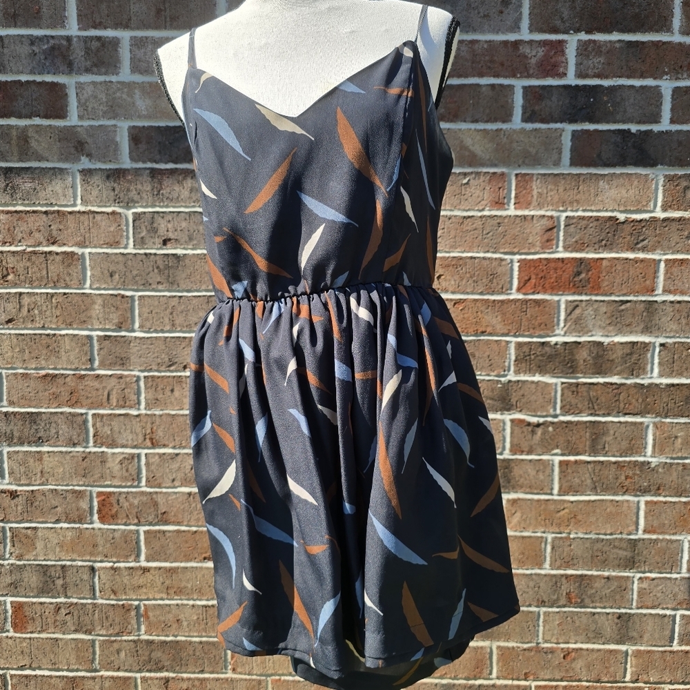 Greylin Women's Black Orange Print Mini Dress Size Large Cutout Back
